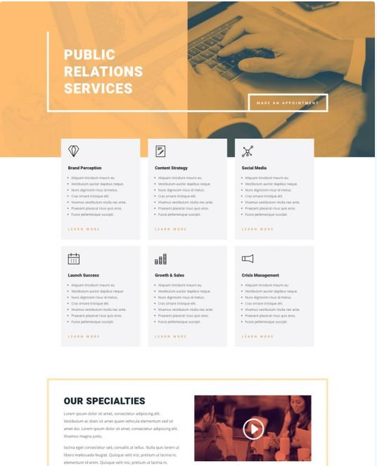 strona internetowa dla agencji public relations - usługi