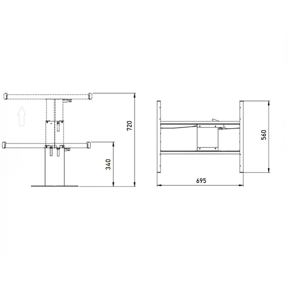 teleskopowa podnoszona noga stolu z mozliwoscia przesuwania i obracania blatu cosmo schemat