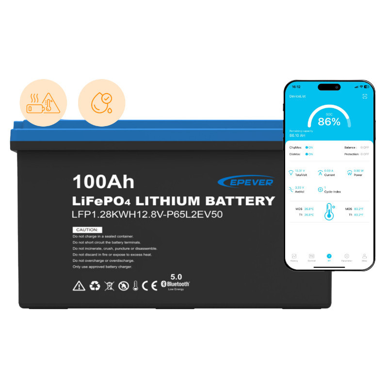akumulator epever lifepo4 12.8v 100ah ip65 z mata grzewcza