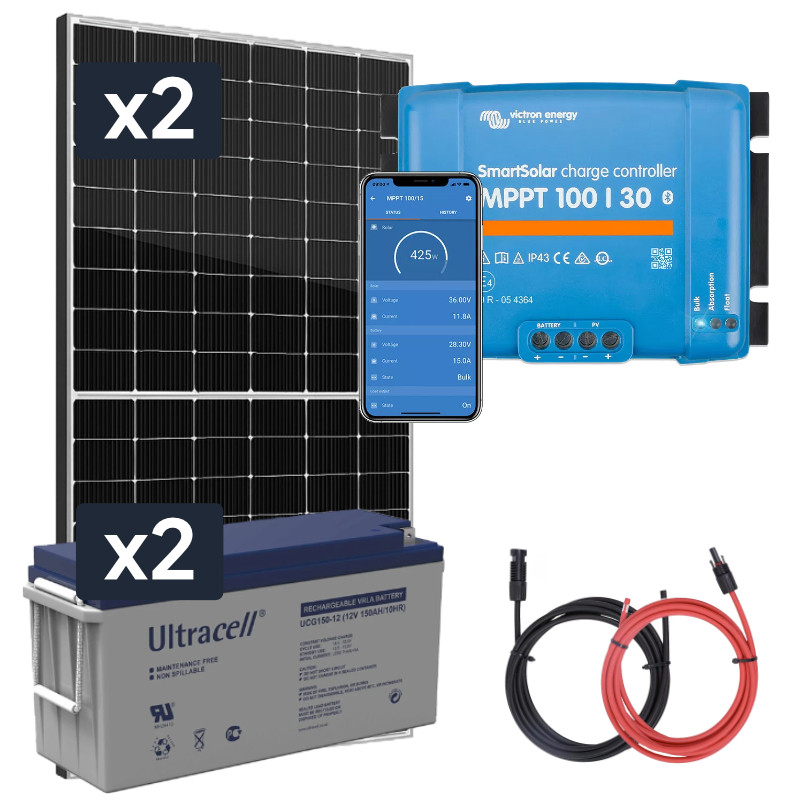 panel sloneczny 2x435w i akumulator zelowy 2x150ah z regulatorem mppt 24v