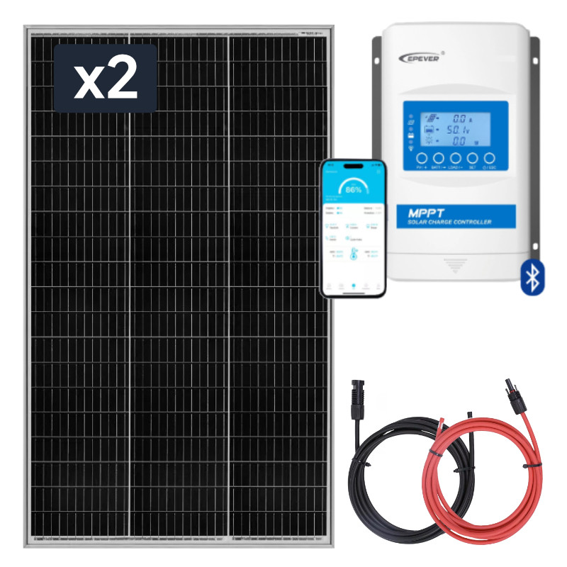 zestaw panel sztywny 2x 250w z regulatorem ladowania 40a mppt