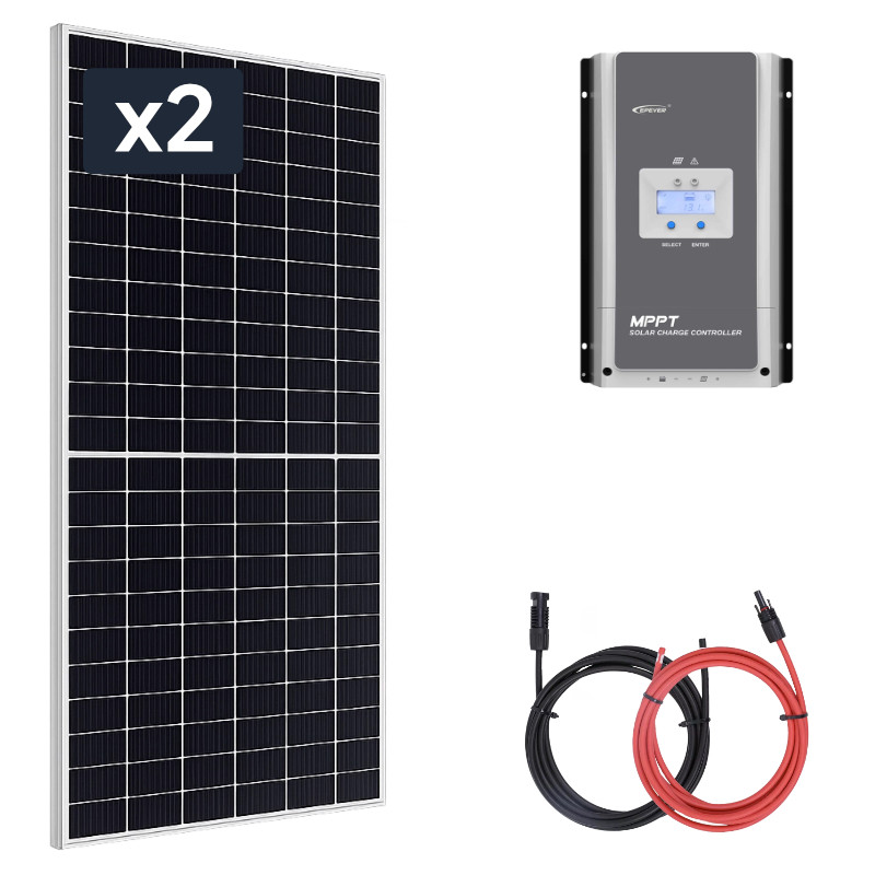 Obrazek produktu Panel słoneczny 2x455W z regulatorem ładowania 60A MPPT 12V/24V (SKU: 2373) importowany z CSV (SunTrack)