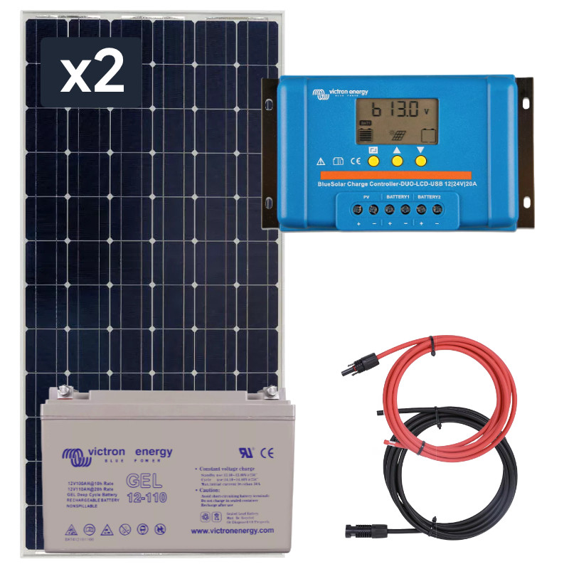 Obrazek produktu Panel słoneczny 2x190W i akumulator żelowy 110Ah z regulatorem LCD (SKU: 1915) importowany z CSV (SunTrack)