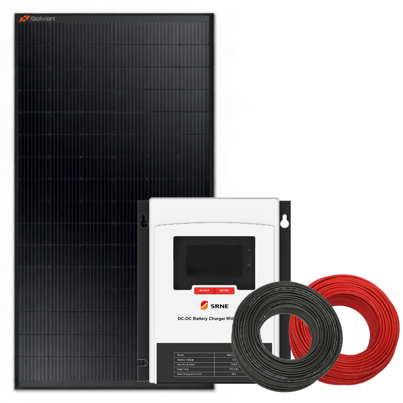 Obrazek produktu Zestaw solarny 435 W do kampera – ładowanie dwóch akumulatorów i zasilanie z alternatora (SKU: 3978) importowany z CSV (SunTrack)